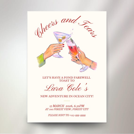Farewell Party Invitation • Hand-Drawn Cocktails Canva Template • Cheers and Tears • 30