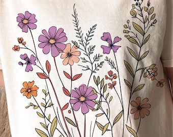 Vintage Wildflowers Shirt, Boho Cottagecore Shirt, Botanical Floral Tee Wildflowers Shirt Gift for Gardener Floral Shirt, Gift for her