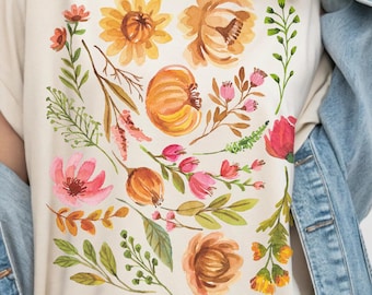 Botanical Floral Tee Wildflowers Shirt Gift for Gardener, Floral Shirt, Vintage Pressed Flowers Shirt, Boho Cottagecore Shirt, Autumn Gifts