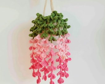 Handmade Crochet Plant Rearview Mirror Hanger, Wisteria Car Hanging, Crochet Car Air Freshener, Wall Hanging Plant Decor, Boho Wall Decor