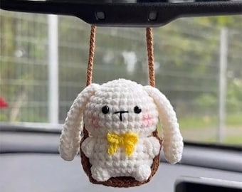 Crochet Car Hanging Animal Charm, Handmade Car Mirror Ornament, Cute Rearview Mirror Decor, New Driver Gift, Crochet Animal Wall Decor