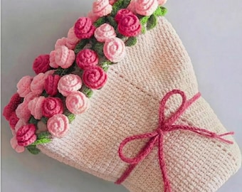 Handmade Crochet Rose Bouquet Blanket, Crochet Flower Bouquet Blanket, Valentines Gift, Mother’s Day Gift, Wedding Gift, Gift For Her,