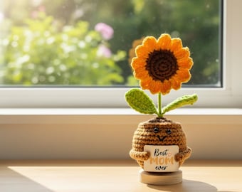 Mother's Day Crochet Sunflower Gift, Handmade Sunflower for Mom, Thank You Mom Gift, Sunflower Decor, Crochet Flower Gift for Aunt, Grandma