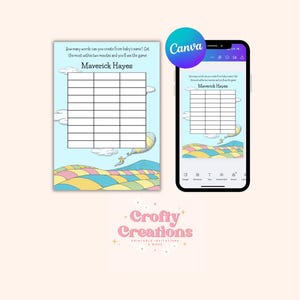 Seuss Customizable Baby Shower Game, Editable Word Game, Printable Digital Download