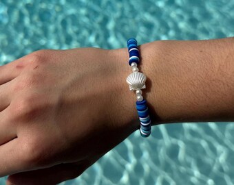 Ocean Waves Seashell Clay Bead Bracelet