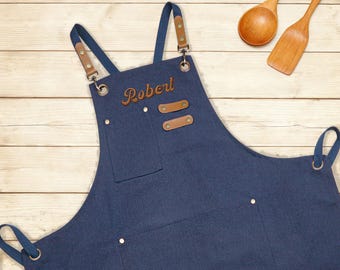 Embroidered Canvas Apron, Personalized Chef Gift, Custom Logo