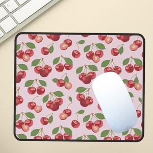 Cherry Mouse Pad | Cute Pink & Red Fruit Desk Mat | Sweet Office Decor for Her | Aesthetic Workspace Accessory | Retro Y2K Vibes