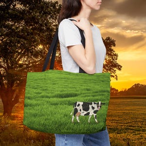 Borsa da viaggio in tela con stampa di mucca: borsa da viaggio con stampa di animali da fattoria