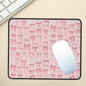 Pink Bow Mouse Pad: Coquette Desk Mat, Girly Office Decor