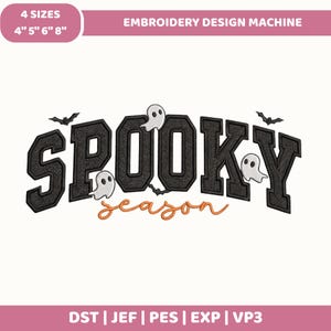 Spooky Season Ghost Bats Embroidery Design, Spooky Season Embroidery File, Ghost + Bats Embroidery Download, Fall Gift for Women Design