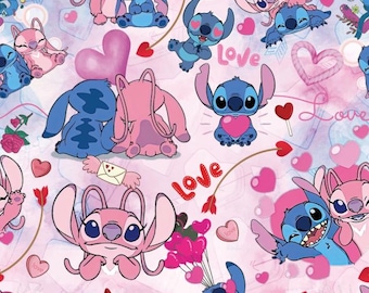 Tessuto Stitch and Angel Tessuto Koala blu Tessuto Stitch San Valentino Tessuto Anime Tessuto 100% cotone a mezzo metro