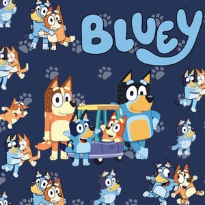 Bluey Fabric Dog Fabric Blue Dog Fabric Cartoon Anime Fabric 100% Cotton Fabric By The Half Yard