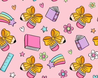 Preppy School Fabric for Quilting, Back To School Pencil Bow Fabric, 100% Cotton Fabric By the Half Yard, for Crafts Sewing Pillows & Decor