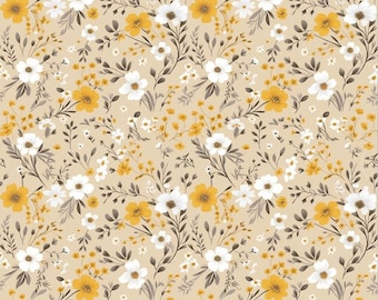 Senfgelber Stoff mit Blumenmuster zum Quilten, Vintage-Wildblumenstoff, 100 % Baumwolle, Meterware, für Bastelarbeiten, Nähen, Kissen und Dekoration
