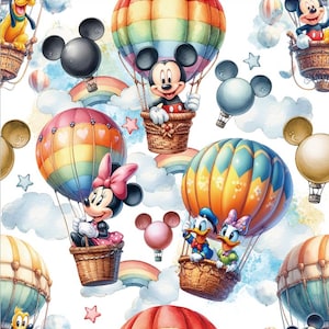 Tela de Mickey con globos, tela de Magic Kingdom, tela de Mickey y Minnie Mouse, tela de dibujos animados de Disney, tela de algodón de anime por media yarda