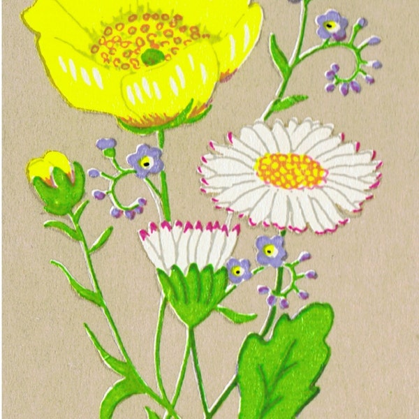 10 BUTTERCUP - MARGUERITES Fleurs sauvages (Moyen) Décoration de bijoux artisanaux DECALS Transferts Unique Rétro dessiné à la main