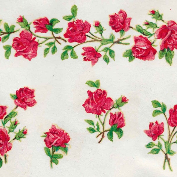 5 Strips of Roses Shabby Chic ORIGINAL VINTAGE DECALS Transfers Retro Furniture Restoration Upcycling, divide into rose buds