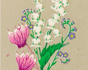 10 Lily-of-the-Valley with Cyclamen (Medium) Craft Jewellery Decoration Decals Transfers Unique Retro hand-drawn Wild Flowers Silk Screened