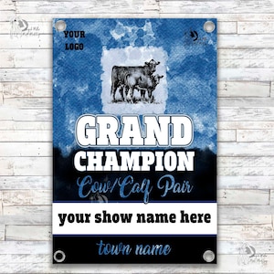 Livestock Grand Champion Showmanship Award Banner. County Fair. Jackpot. Trophy. Stall Herdsmanship. Buyer Gift. Breeder. Cattle. Sheep. Pig