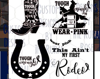 This Ain't My First Rodeo. Horseshoe. barrel Kids Shirt.  Instant Download. Vinyl Cutter. SVG. Embroidery. HTV. Tough Enough to Wear Pink