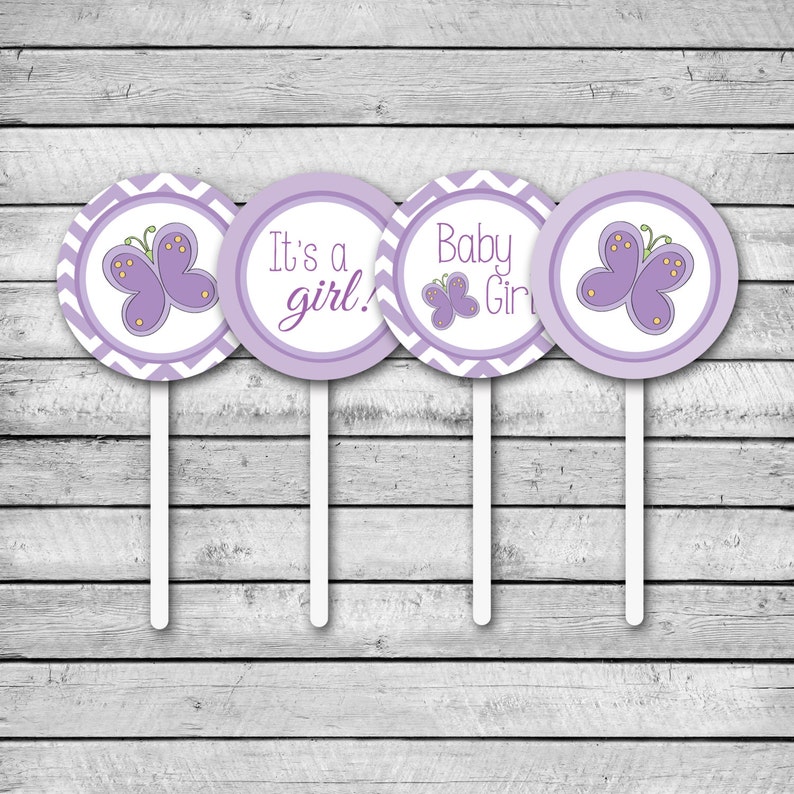 Cupcake Toppers Purple Butterfly Instant Download Diy Etsy