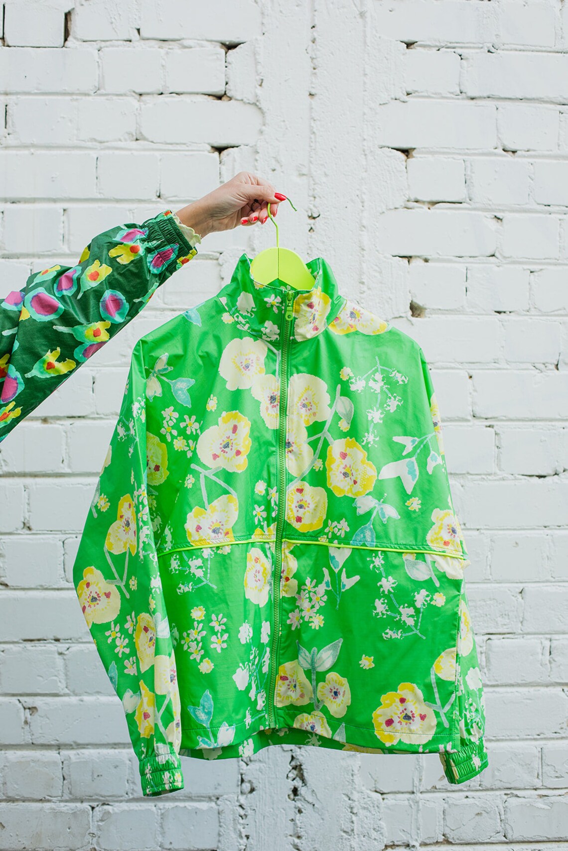 Dark Green Floral Jacket, Dreamy Floral Pattern Light Coat, Floral Windbreaker, Retro Womens