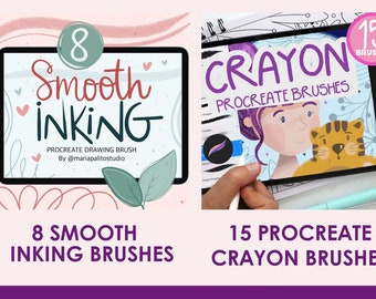 Procreate Inking and Crayon Set, Smooth Inking Brushes + Crayon Brushes for Texture and Digital Drawing in Procreate App M035