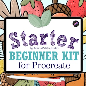 Pinceles del kit Procreate para principiantes: pinceles para dibujar, pinceles de sellos, pinceles de práctica, páginas para colorear, pinceles de textura, paleta de colores, pinceles de aprendizaje.