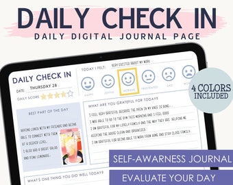 DAILY CHECK-IN Journal Template , Daily Check-In Gratitude + Self Awareness , Digital or Printable Page ,  GoodNotes or Notability , M025