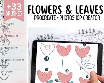 33 Flower Procreate Brushes Set , Floral Stamp Brush Set for Procreate and Photoshop , Procreate Creator , Nature Brush Set M009