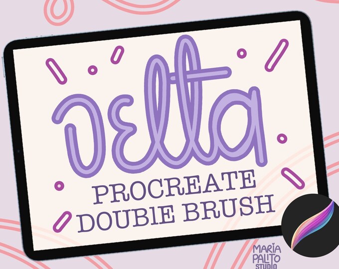 Double Line Procreate Brush OUTLINE DELTA Lettering Lineart Brush