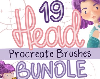 Head Bundle Procreate  Brushes: 19 Cartoon Portrait Stamps (Digital Download) Character Design Tool
