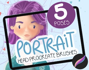 Portrait Head Procreate Stamps: Character Design Brushes (5 Poses) Stamps Brushes, Character Design M048