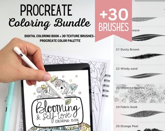 Procreate BUNDLE "BLOOMING" Coloring Book + 30 Procreate Brushes + Color Palette M012