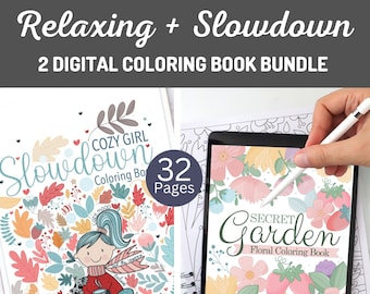 PROCREATE COLORING Book BUNDLE, 2 Chibi Relaxing Digital Coloring Books Set for Ipad or Printing Gift for her M054