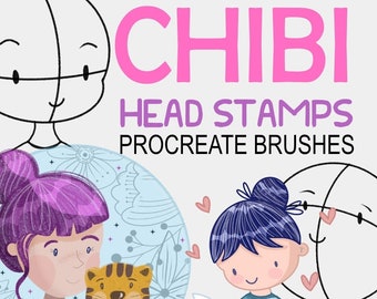 CHIBI HEAD Procreate BRUSHES 14 Brushes IPad Drawing Brushes Character Design Procreate Stamp Chibi Drawing Characters Brushes Kawaii M017-1