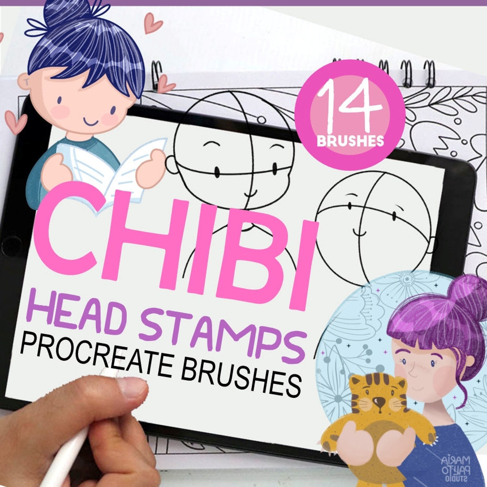 14 CHIBI HEAD Procreate Drawing BRUSHES iPad Drawing Brushes Character ...