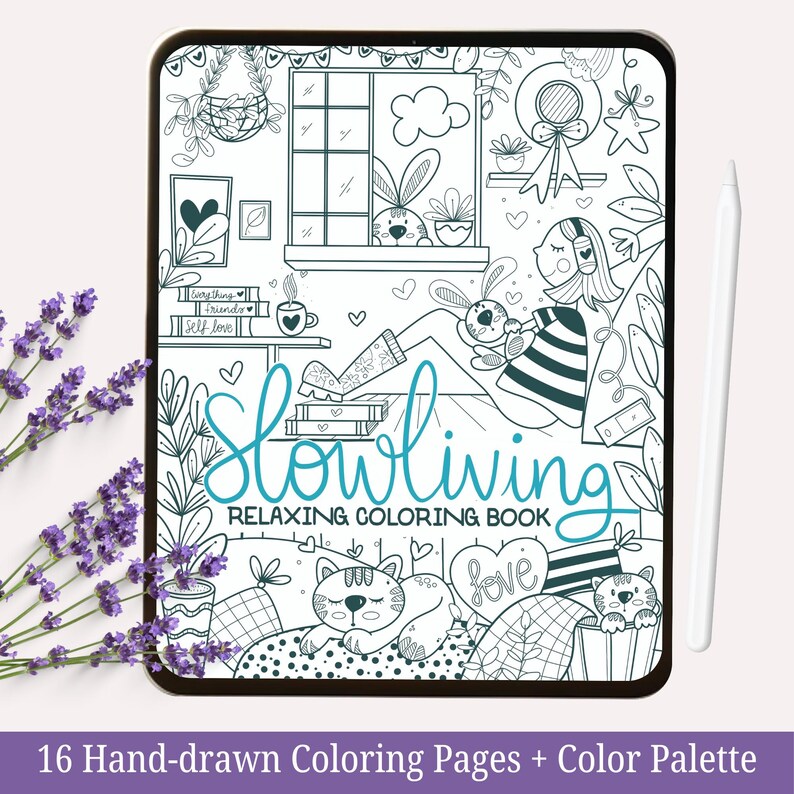 2 Hand-Drawn Procreate Coloring books with 2 Color Palettes Relaxing iPad Coloring Book Set to Reduce Anxiety Activity ADHD M006 image 3