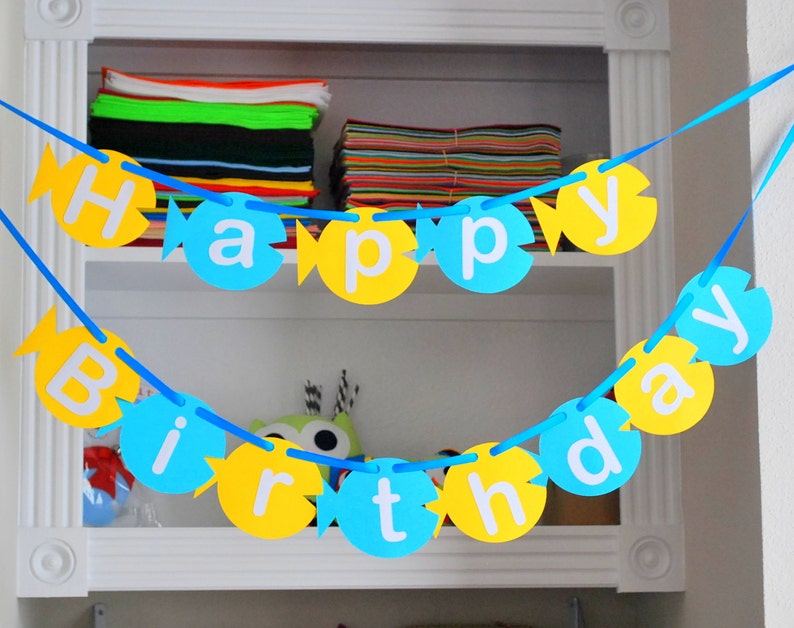 Fishbanner Happy Birthday Banner Fish Shape Banner A704 Etsy