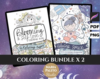 PROCREATE Coloring Bundle | Digital Self-love and Relaxing Coloring Book Pages color palettes Coloring Book Set | Hand-Drawn Pages | M014