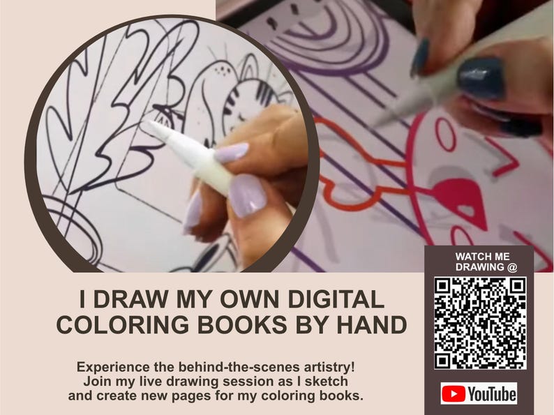 2 Hand-Drawn Procreate Coloring books with 2 Color Palettes Relaxing iPad Coloring Book Set to Reduce Anxiety Activity ADHD M006 image 4