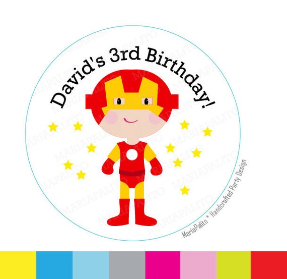 IRONMAN stickers, SuperHero Party, Personalized PRINTED round Stickers, tags, Labels or Envelope Seals, A1283 Il_570xn