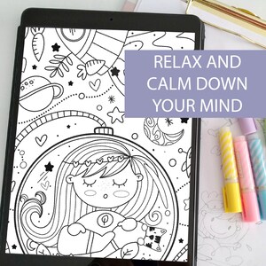 CHIBI Procreate Coloring Book, SPACE Girl Digital Relaxing Coloring Pages Adult and Teen iPad Digital Coloring Book, Anxiety Relief M004-1 image 3