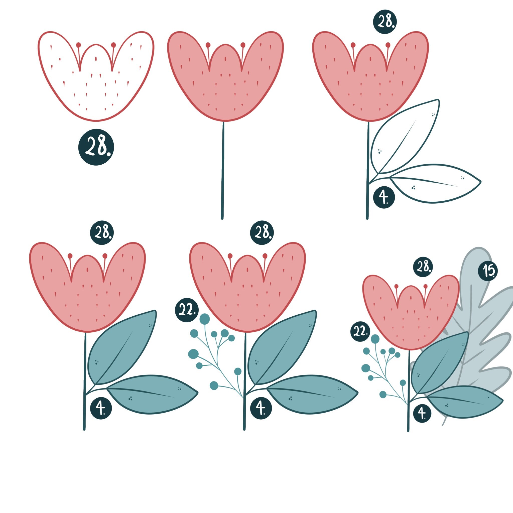 33 Floral Procreate Stamps Brushes Digital Art Brushes for Beginner ...