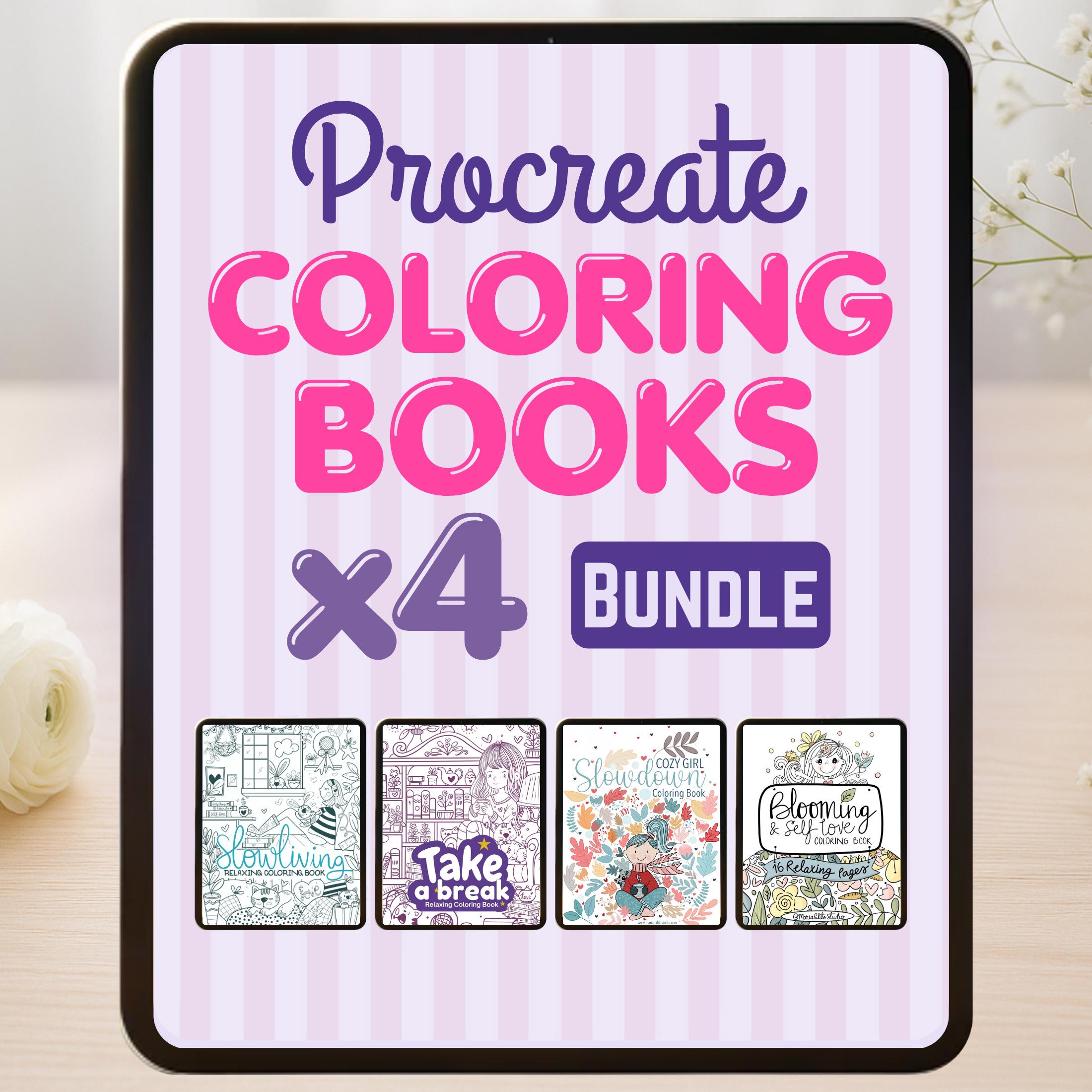 64 Procreate Coloring Pages Bundle – 4 Chibi Coloring Books for iPad with PNG, PDFs & Palettes