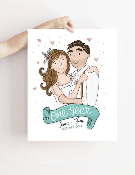 Wedding Portrait Announcement Illustration Aniversary Gift for Wedding