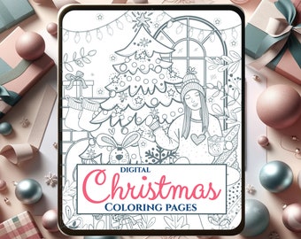 Christmas BUNDLE 5 Procreate Coloring Pages +  30 Procreate Brushes Set, Beginner Procreate Kit M082