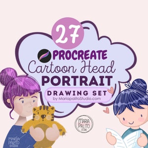 27 Cartoon Head Procreate Stamps Portrait Drawing Brushes Template Set Head Templates Character Design Cartoon Drawing M024