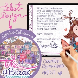 2 Hand-Drawn Procreate Coloring books with 2 Color Palettes Relaxing iPad Coloring Book Set to Reduce Anxiety Activity ADHD M006 image 6