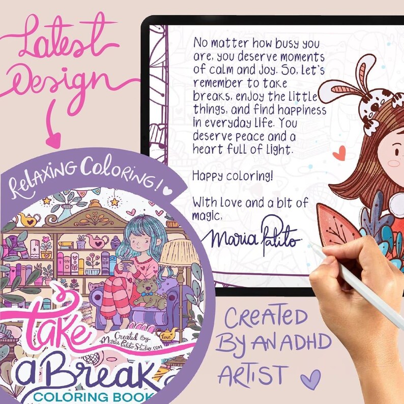 2 Hand-Drawn Procreate Coloring books with 2 Color Palettes Relaxing iPad Coloring Book Set to Reduce Anxiety Activity ADHD M006 image 6